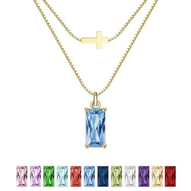 Imagem de SILANER Colar feminino com pedra do mês de nascimento de esmeralda banhado a ouro real 14 K, pingente de cruz delicada, pingente de zircônia cúbica, presente de aniversário para mulheres, joias, Latão