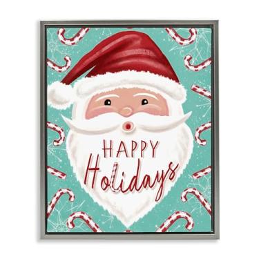 Imagem de Stupell Industries Arte de parede Jolly Santa & Candy Bengalas com moldura cinza flutuante, design por Elizabeth Tyndall, 43 x 53 cm