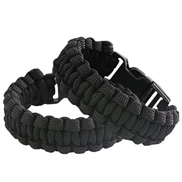 Imagem de Sportmusies Pulseira de paraquedas para sobrevivência ao ar livre Pulseira de paraquedas de emergência mil-spec 350, essencial para caminhadas, viagens, acampamento, pacote com 2, preto e laranja