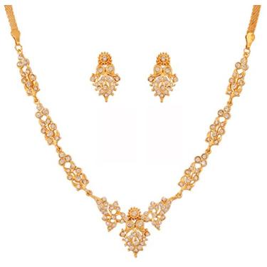 Imagem de Touchstone Bollywood indiano intrincadamente trabalhado com diamantes, strass, cristal, colorido, conjunto de joias de designer de casamento em tom dourado e prateado para mulheres., Liga metálica