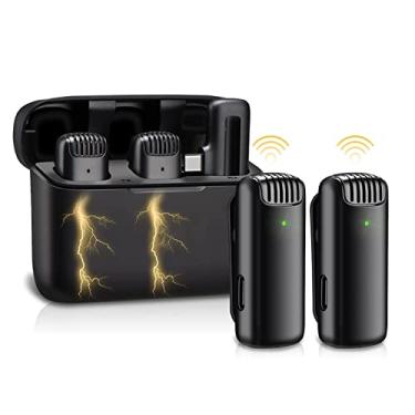Imagem de Microfone de lapela sem fio duplo, microfone profissional de lapela sem fio com capa de carregamento de 30 horas para TikTok YouTube, gravação de vlog, plug-play, sincronização automática, redução de