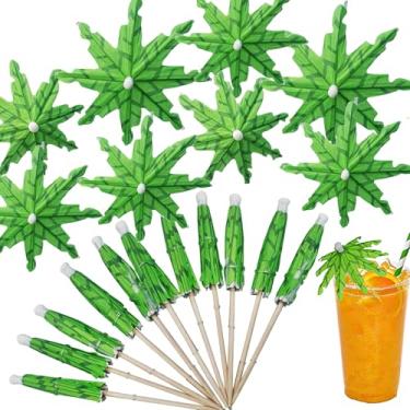 Imagem de 50 peças de espetos de bambu de coqueiro grande havaiano – palmeiras tropicais de 15 cm para aperitivos, sobremesas, bebidas, artigos de festa Luau e Tiki