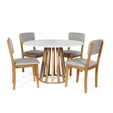Imagem de Mesa De Jantar Redonda Gabi Bran/jade Com 4 Cadeiras Estofadas Ella Cinza Claro