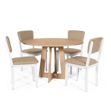 Imagem de Mesa De Jantar Redonda Montreal Jade Com 4 Cadeiras Estofadas Ella Branco/bege