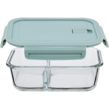 Imagem de Pote Hermético Com 2 Divisoes Vidro Temperado 1l 21x16x7cm Transparente