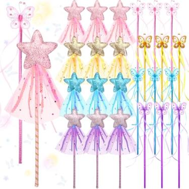 Imagem de Janinka 24 Pack Glitter Princess Wand Kit for Kids Glitter Magic Dress up Wand Fairy with Ribbon for Birthday Wedding Princess Dress up Role Play Party Supply Favor(Star,Butterfly)
