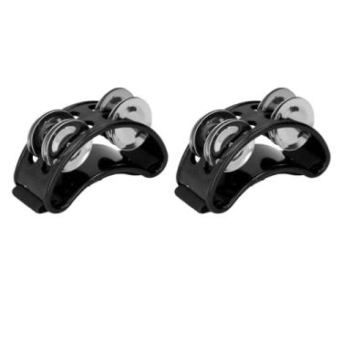 Imagem de Pandeiro do pé, 2pcs Boa Compatibilidade Tambourine Percussion Instrument Apertion Fortless para Festas de Férias (Preto)