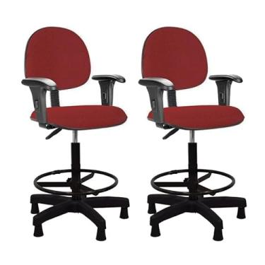 Imagem de Kit 2 Cadeiras Caixa Alta Escritório Vermelha e Preta Braço Sapata Fixa Aro de Aço Ergonômica Executiva Home Gourmet