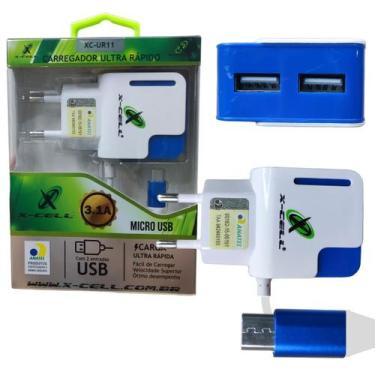 Imagem de Carregador Rápido 3.1A 2USB Para Samsung J7 J8 A10 Micro USB - X-CELL,