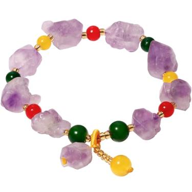 Imagem de XHUUU Pulseiras Reiki com contas de ametista crua amor boa sorte irregulares cristais espirituais pulseiras elásticas para mulheres proteção equilíbrio meditação joia