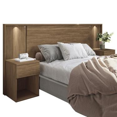 Imagem de Cabeceira Extensível Bourbon Casal Queen Ripada Jatobá Com Led - Santos Andirá Jatobá