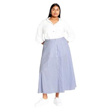 Imagem de City Chic Saia feminina plus size - botão frontal, Listra azul, 48