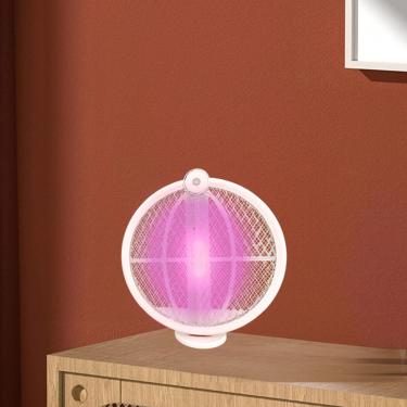 Imagem de Raquete Elétrica Mata Mosquito Pernilongo Insetos LED Recarregável USB - Armadilha Contra o Mosquito da Dengue UV Luz Roxa E Com Base Bivolt