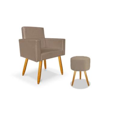 Imagem de Poltrona Nina Decorativa + Puff Banqueta Pés Palito Capuccino  - Casal