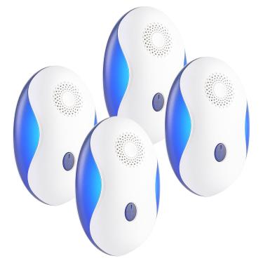 Imagem de Ten KiKi Repelente Ultrassônico Para Controle De Pragas, 4 Em 1, Ambientes Internos, Camundongos, Mosquitos, Percevejos, Insetos, Baratas, Aranhas, Formigas, Roedores E Ratos (Pacotes Com 4), Branco