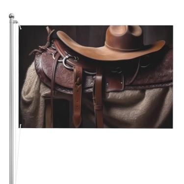 Imagem de Selim de cavalo com um chapéu de caubói bandeira selvagem 1,2 x 1,8 m bandeiras externas bandeira de jardim dupla face bandeira de festa para decoração de parede interior e exterior