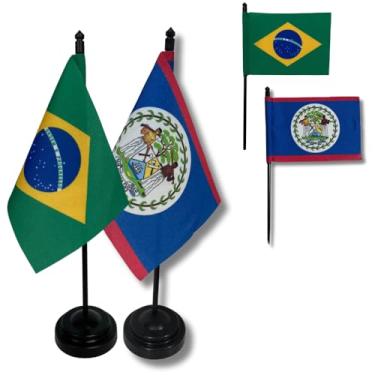 Imagem de Kit Bandeiras de Mesa Brasil e Belize, Base e Haste em Plástico Preto, Tecido Oxford, Uma Face