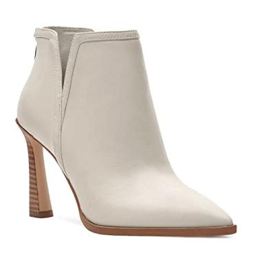 Imagem de Juliet Holy Bota feminina de salto alto bico fino com corte V nas costas e zíper curto, Bege, 9