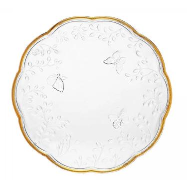 Imagem de Conjunto 6 Pratos Sobremesa New Butterfly Fio de Ouro Cristal 20cm 220864 - Lyor