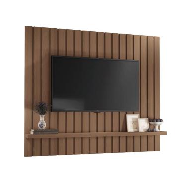 Imagem de Painel Ripado Pisa 160x135 com Prateleira Flex Castanho EdeCasaMoveis