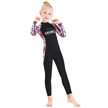 Imagem de Maiô infantil de manga comprida Rash Guard para meninas, meninas, meninos, lycra, roupa de banho com proteção solar FPS 50+, secagem rápida para esportes aquáticos na praia, Flower-Black, Large