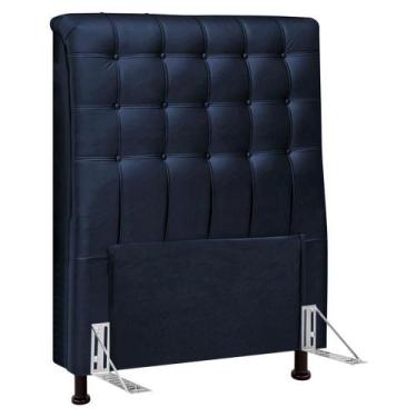 Imagem de Cabeceira Cama Box Solteiro Ciara 90cm Botonê Com Frame Veludo Azul Ma