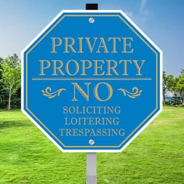 Imagem de Placa sem solicitação para casa, placa grande de propriedade privada sem invasão, 25,4 x 25,4 cm, sem vagas, placas de metal de alumínio com estacas de 71 cm de comprimento para quintal externo