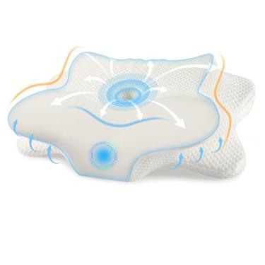 Imagem de Orchidleaf Travesseiro de pescoço cervical, travesseiro lateral para alívio da dor, travesseiros de espuma viscoelástica para dormir, suporte de pescoço ortopédico, travesseiro de cama ortopédico para