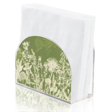 Imagem de SUPERDANT Suporte de guardanapo de plantas verdes para mesa samambaia selvagem dispensador de serviço de acrílico organizador de guardanapos de coquetel de acrílico suporte de toalha de papel para