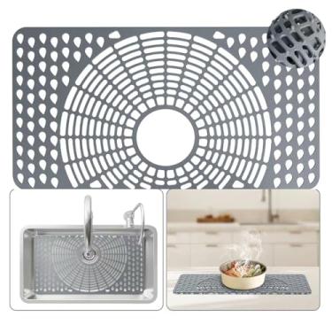 Imagem de Protetores de pia para pia de cozinha, 66 x 35 cm de silicone para pia de cozinha para parte inferior da pia de porcelana de aço inoxidável com ralo traseiro (ralo traseiro de 66 x 35 cm)