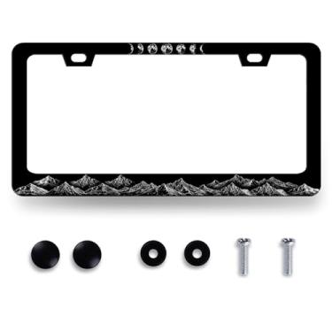 Imagem de Mountains with Moon Phase License Plate Frame Moon License Plate Holder Funny Auto Parts Stainless Steel Universal Cars Decoration for Men Women 31.0 cm x 15.7 cm
