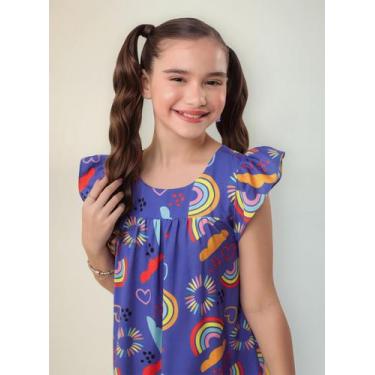 Imagem de Vestido Lara Infantil Arco Íris E Nuvens Roxo Babado Luxo - Se Tu Benç