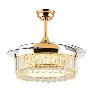 Imagem de Ventilador De Teto Retrátil Cristal Dourado 4 Pás Led Branco Quente E Frio Alto Padrão Great Home 110/220v