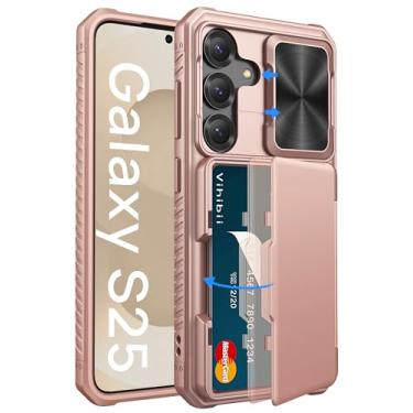Imagem de Vihibii Capa para Samsung Galaxy S25 com suporte para cartão (4 cartões), [bloqueio RFID] e capa de câmera deslizante, proteção contra quedas de nível militar, capa carteira robusta para Samsung