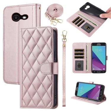 Imagem de Furiet Capa carteira para Samsung Galaxy J7 Prime 2017 J 7 Skypro Sky Pro J7V V S727VL com alça de pulso, alça de ombro e compartimentos para cartões, bolsa fólio, capa de telefone com suporte de