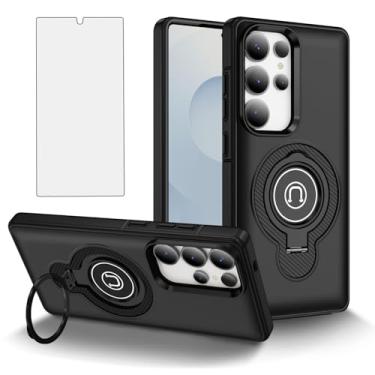 Imagem de Asuwish Capa de telefone para Samsung Galaxy S25 Ultra 5G com protetor de tela de vidro temperado Suporte magnético fino suporte híbrido capa de celular TPU resistente S25Ultra 25S S 25 25Ultra 6.9