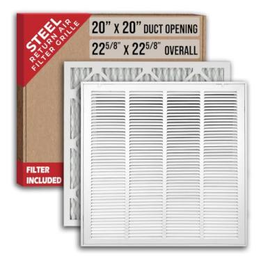 Imagem de Serve para abertura de duto de 20 x 20 | Filtro incluído grade de filtro de ar de retorno de aço da Handua [porta removível] | Grade de filtro de tampa de ventilação | Branco | Dimensões externas: 22