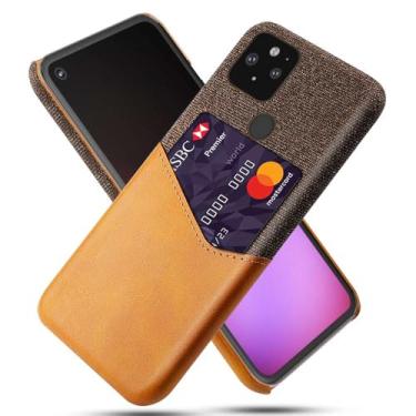 Imagem de Capa para Google Pixel 5,Tela e tampa de couro PU,Anti-deslizante,Resistência à impressão digital,Caso de proteção de 360°com 1 slot de cartão atrás-Brown