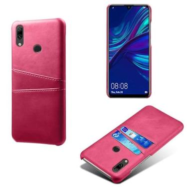 Imagem de Capas Compatível com Huawei Y7 Prime 2019,Caso de couro PU-Tampa de telefone a prova de choque com 2 slots de cartão,Proteção anti-impressão digital e anti-gota-Rose Red