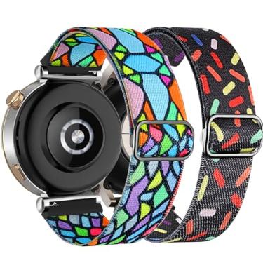 Imagem de DEALELE [Pacote com 2 pulseiras compatíveis com Huawei Watch GT5 Pro de 42 mm/GT5/GT4 41 mm/Garmin Venu 3S/Forerunner 265S/Fossil Gen 6, pulseira elástica colorida de nylon de 18 mm, geometria + preta