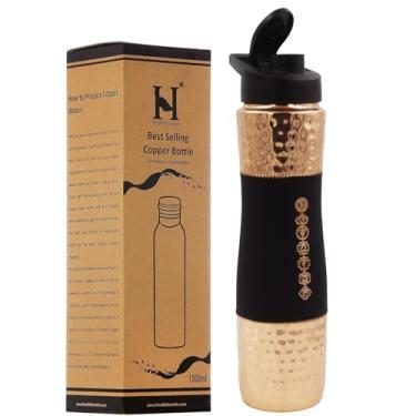 Imagem de Garrafa de água de cobre puro com Sipper, capacidade de 1000 ml (33,81 US Fl Oz) para benefícios de saúde Ayurveda (com 7 chakras)