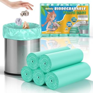 Imagem de Sacos de lixo de cozinha pequenos compostáveis - heihaily 1,2 galão 100 unidades sacos de lixo reciclagem sem cheiro verde claro para banheiro escritório mini latas forros fortes e grossos