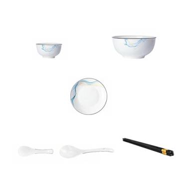 Imagem de Prato de cerâmica nórdico para uso doméstico simples esmaltado requintado resistente a altas temperaturas - conjunto de 26 para seis pessoas.