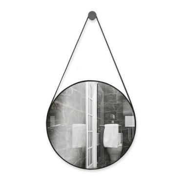 Imagem de Espelho Decorativo Redondo 60cm Adnet Suspenso C/ Alça Couro - Landi V