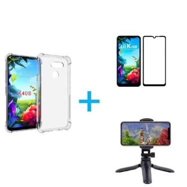 Imagem de Kit Tripé Tripod 360 graus para LG K40s + Capa + Pelicula De Vidro - H