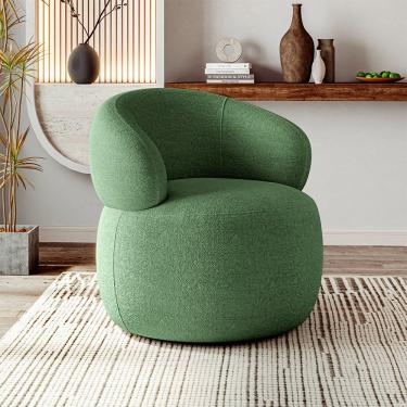 Imagem de Poltrona Design Orgânico Moderno e Sofisticado Eloah Base Giratória Bouclé Italiano Verde Selva