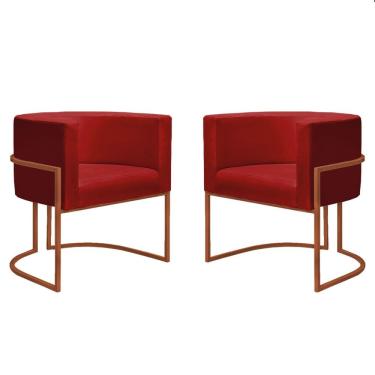 Imagem de Kit 2 Poltronas Reforçadas Decorativa Sala Nayara Base Ferro Bronze Suede Vermelho