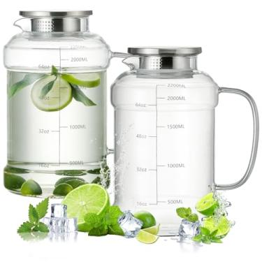 Imagem de Buaic Jarra de vidro com tampa, pacote com 2 jarra de água de 2,2 L, garrafa de água de vidro borossilicato transparente para bebida fria, café, limonada, chá gelado, bebidas, jarro de vidro
