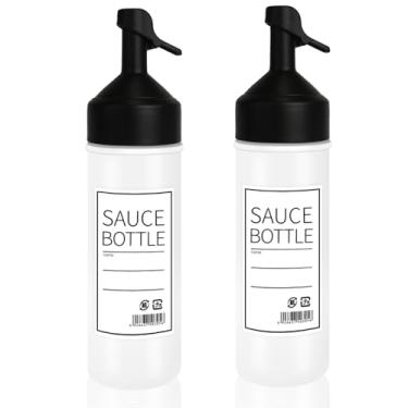 Imagem de CHILDHOOD Garrafa de apertar de 340 g, garrafa de tempero de plástico com tampa, para molho de salada de ketchup, mostarda, azeite de oliva, conjunto de 2 peças - preta