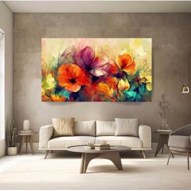 Imagem de Quadros Decorativos Abstrato Floral Colorido 100x70 Arte Abstrato Moderno Horizontal para Quarto Sala Escritório Hall